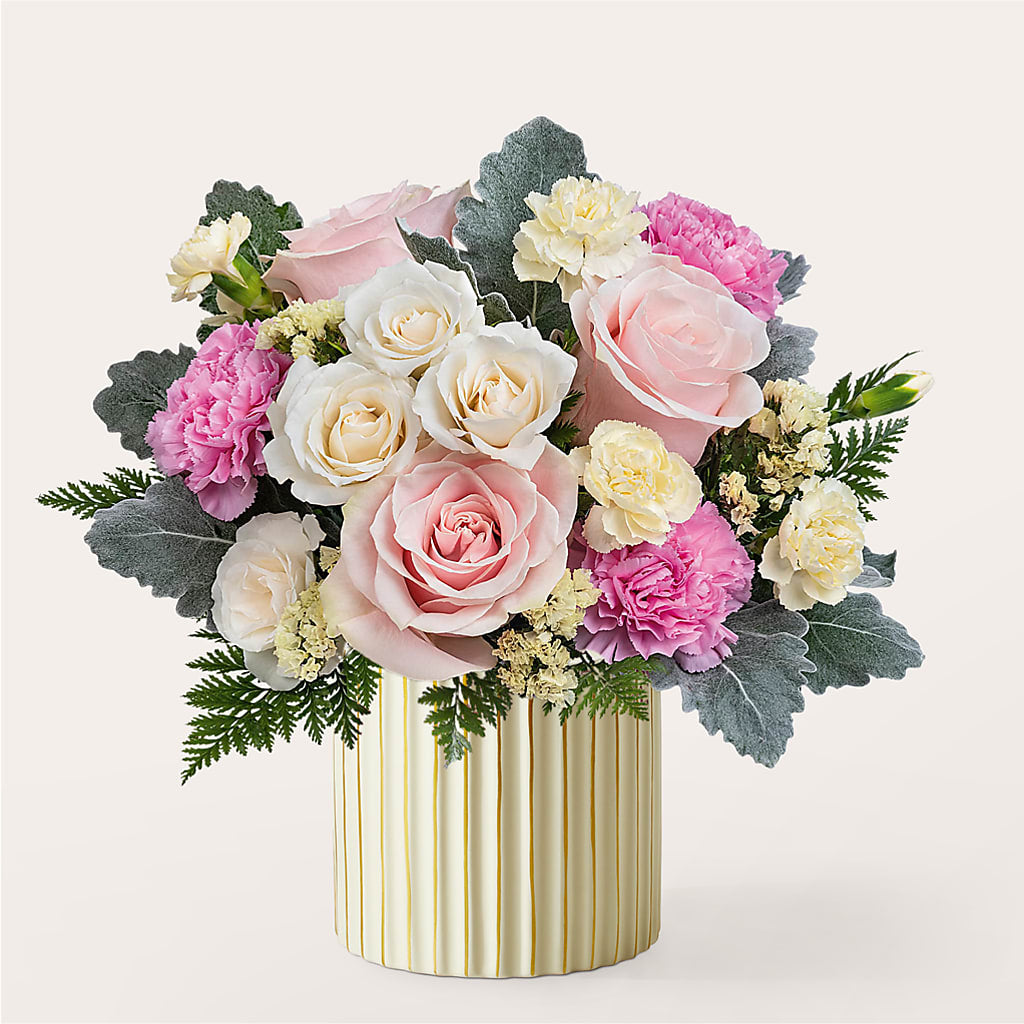 Blissful Moments Bouquet with Ivory Vase – Flowers By Monica Kelly, Sebastian FL