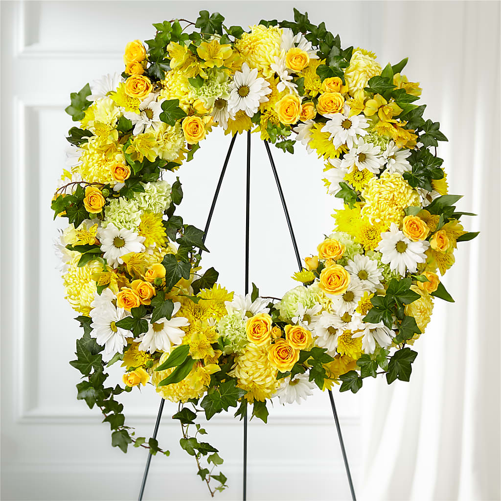 Golden Remembrance Wreath – Flowers By Monica Kelly, Sebastian FL