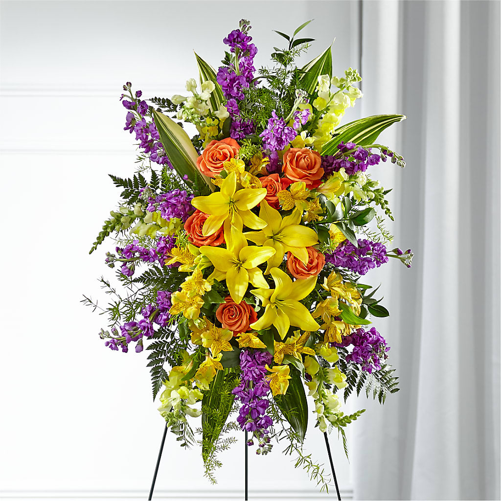 Thoughtful Prayers Standing Spray – Flowers By Monica Kelly, Sebastian FL