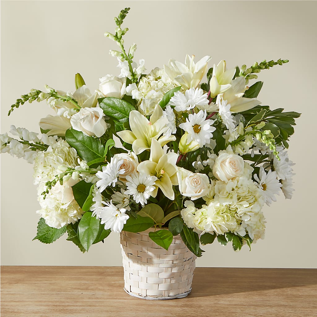 Ivory Elegance Floral Basket – Flowers By Monica Kelly, Sebastian FL