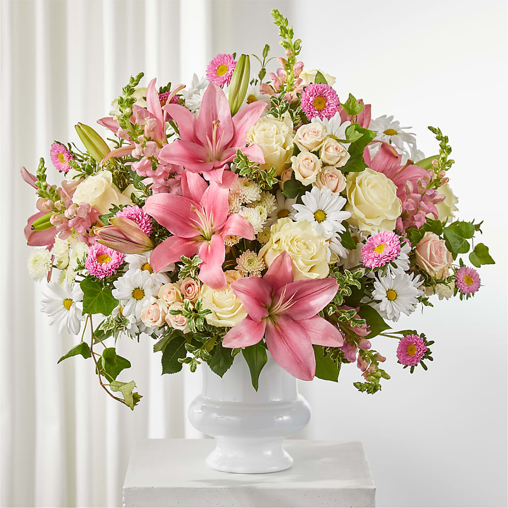 Empathetic Blooms Urn Arrangement – Flowers By Monica Kelly, Sebastian FL