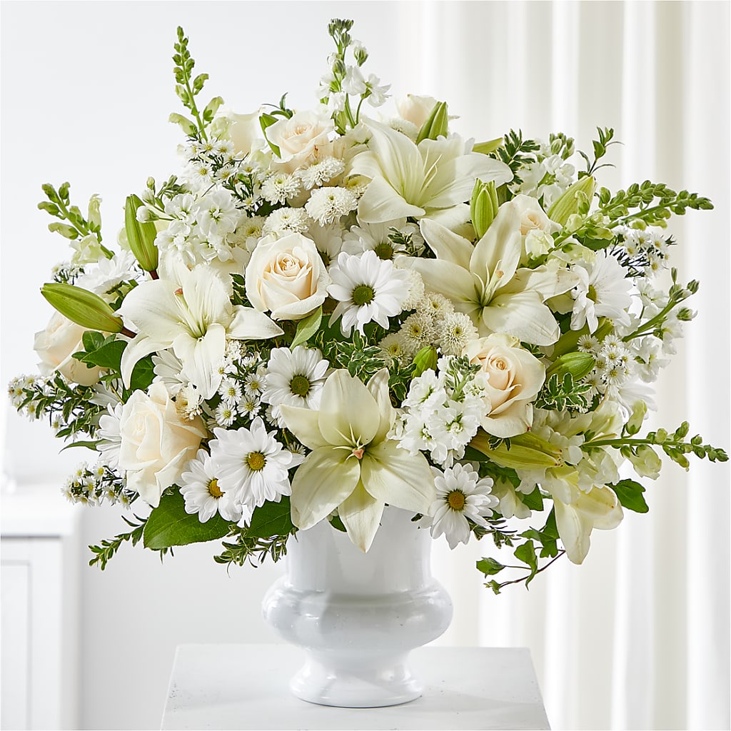 Uplifting Urn Arrangement – Flowers By Monica Kelly, Sebastian FL