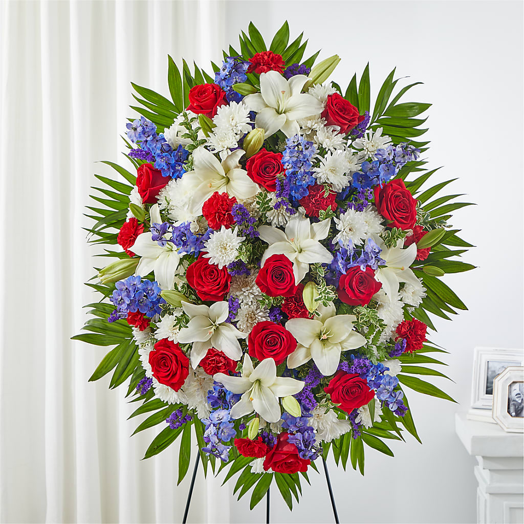 Cherished Service Standing Spray – Flowers By Monica Kelly, Sebastian FL