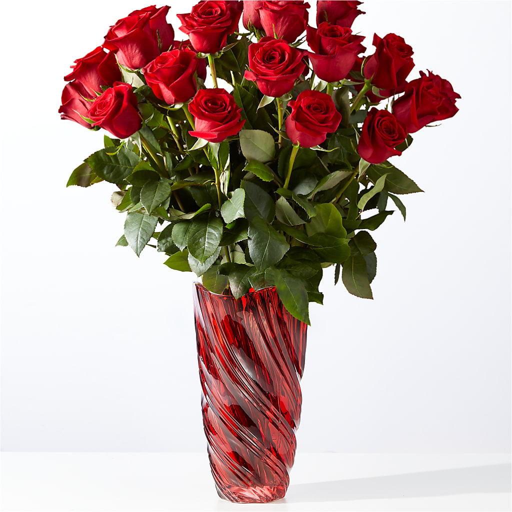 Classic Love Red Rose Bouquet with Luxe Swirl Vase – Flowers By Monica Kelly, Sebastian FL