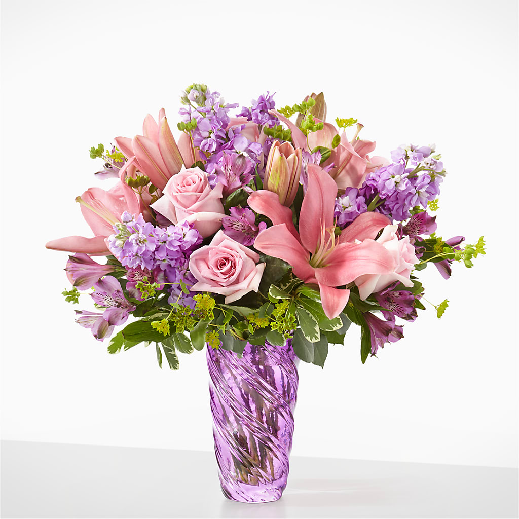 Precious Petals Bouquet with Luxe Swirl Vase – Flowers By Monica Kelly, Sebastian FL