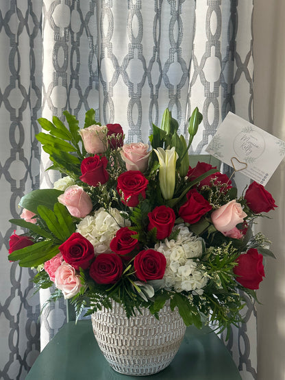Love red and white arrangement –  Flowers By Monica Kelly, Sebastian FL