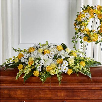 Golden Harmony Casket Spray –  Flowers By Monica Kelly, Sebastian FL
