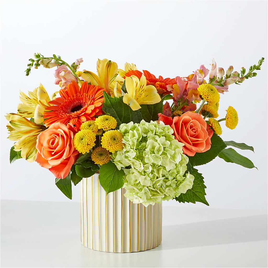 Autumn Sunshine Bouquet with Ivory Vase –  Flowers By Monica Kelly, Sebastian FL