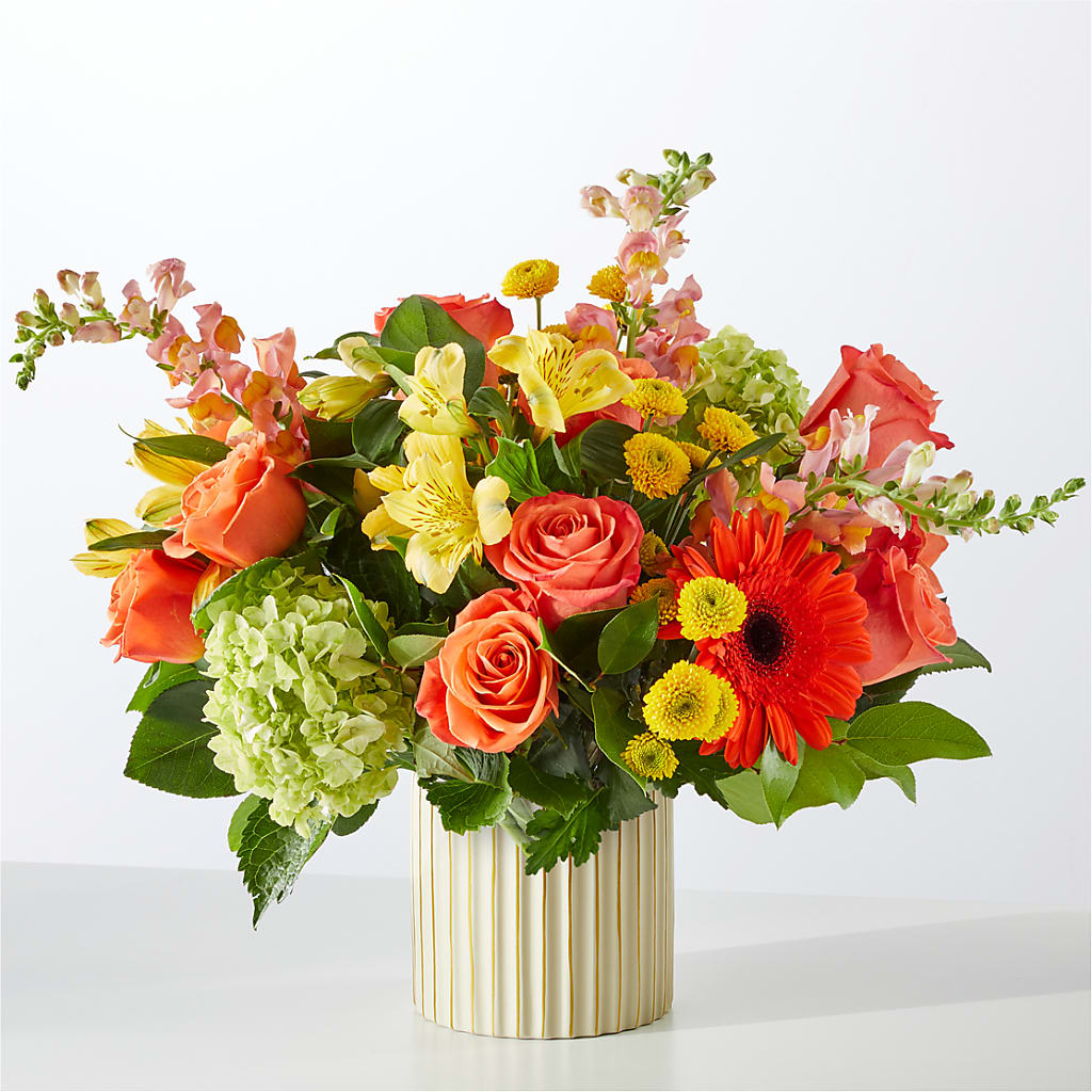 Autumn Sunshine Bouquet with Ivory Vase –  Flowers By Monica Kelly, Sebastian FL