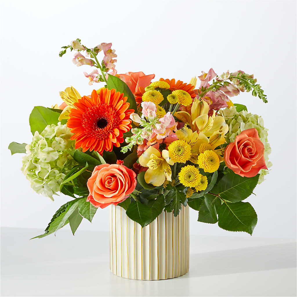 Autumn Sunshine Bouquet with Ivory Vase –  Flowers By Monica Kelly, Sebastian FL