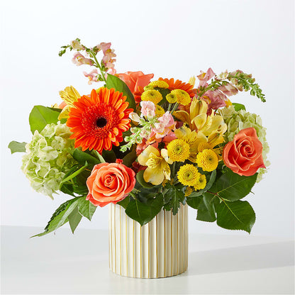 Autumn Sunshine Bouquet with Ivory Vase –  Flowers By Monica Kelly, Sebastian FL