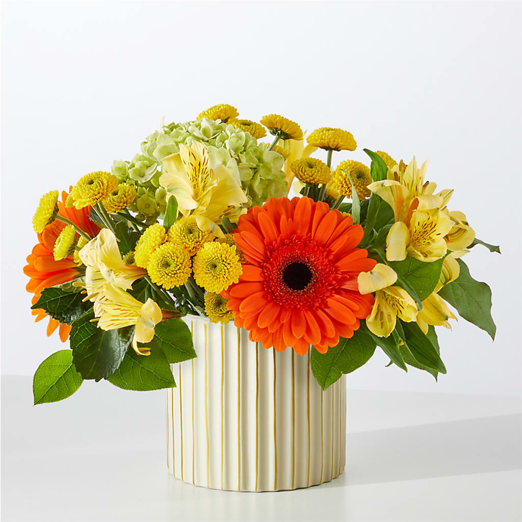 Autumn Sunshine Bouquet with Ivory Vase –  Flowers By Monica Kelly, Sebastian FL