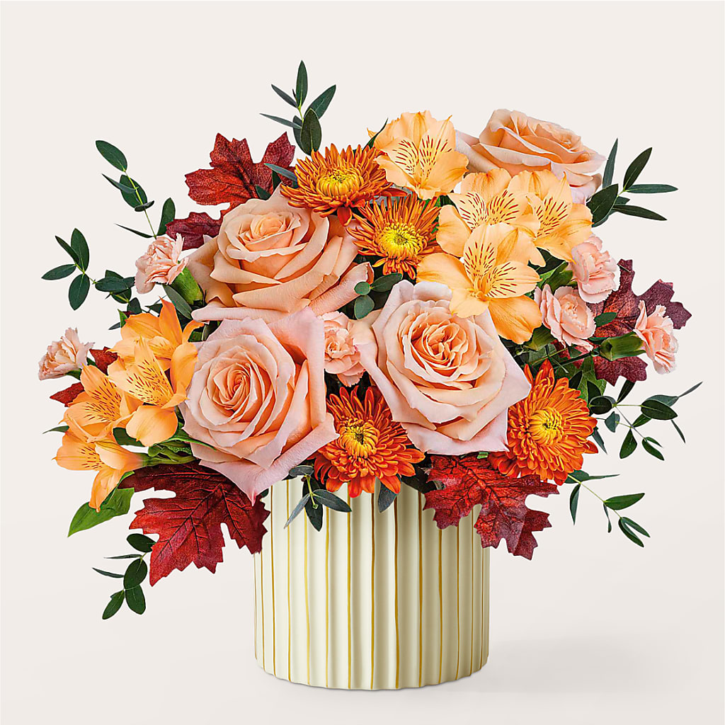 Spiced Latte Bouquet with Ivory Vase –  Flowers By Monica Kelly, Sebastian FL
